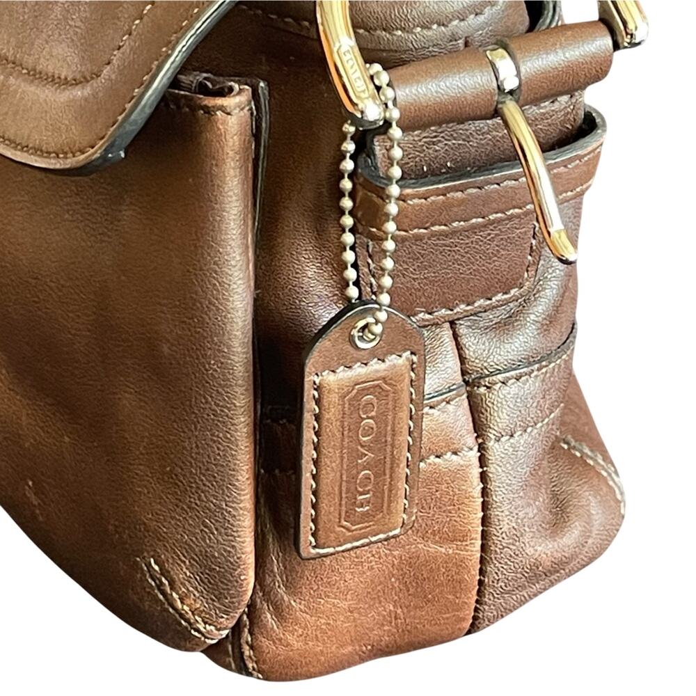 COACH 3653 Soho Double Pocket Buckle Flap Brown Leather Shoulder Bag Y2K 2005 - Picture 6 of 14